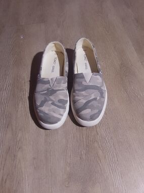 TOMS Grey Canvas Slip-On with Light Blue Logo Patch